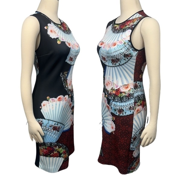 CLOVER Canyon Fan Foulard Print Neoprene Sheath Bodycon Midi dress size Medium - Picture 4 of 6